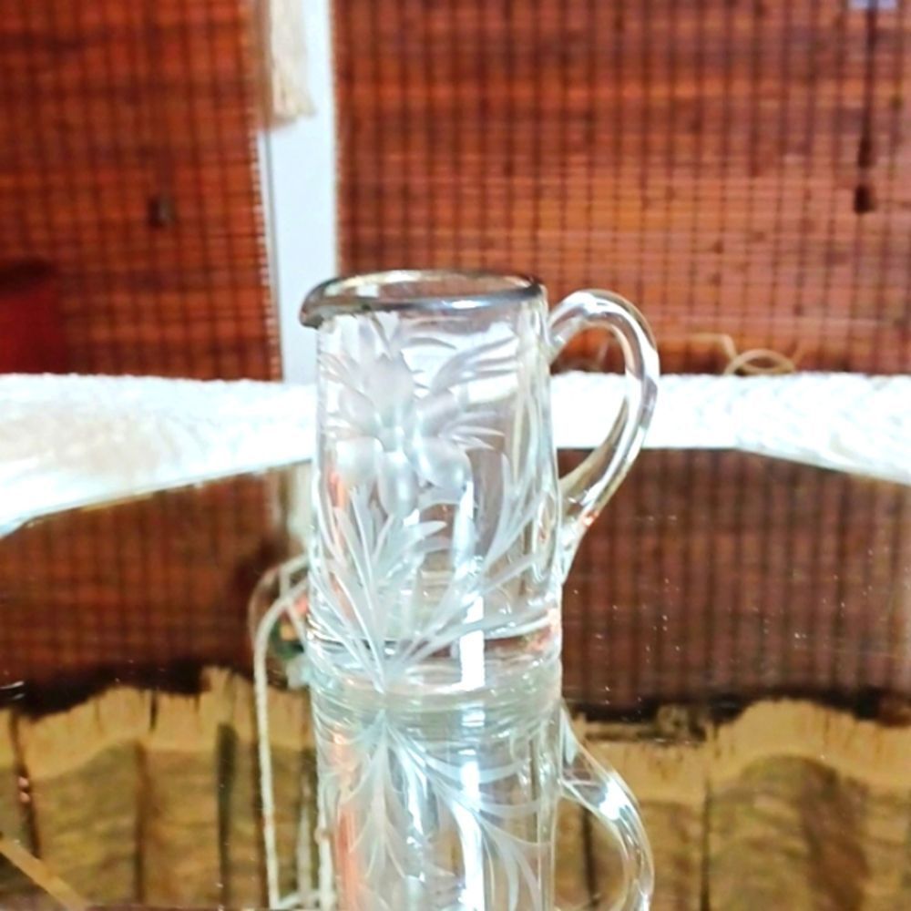 Princess house Etched‎ Crystal  Small Milk Pitcher